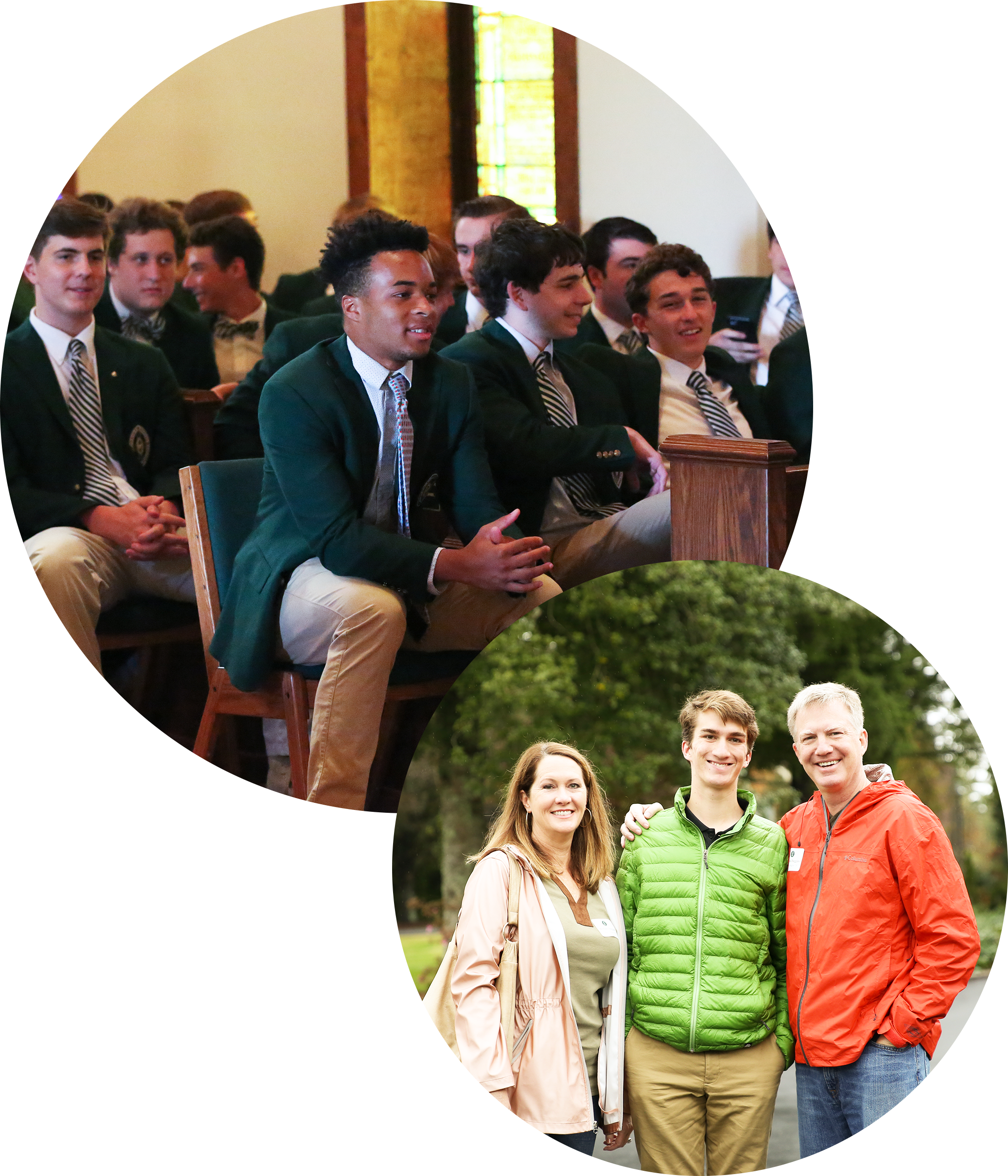 photo of students at chapel and a family