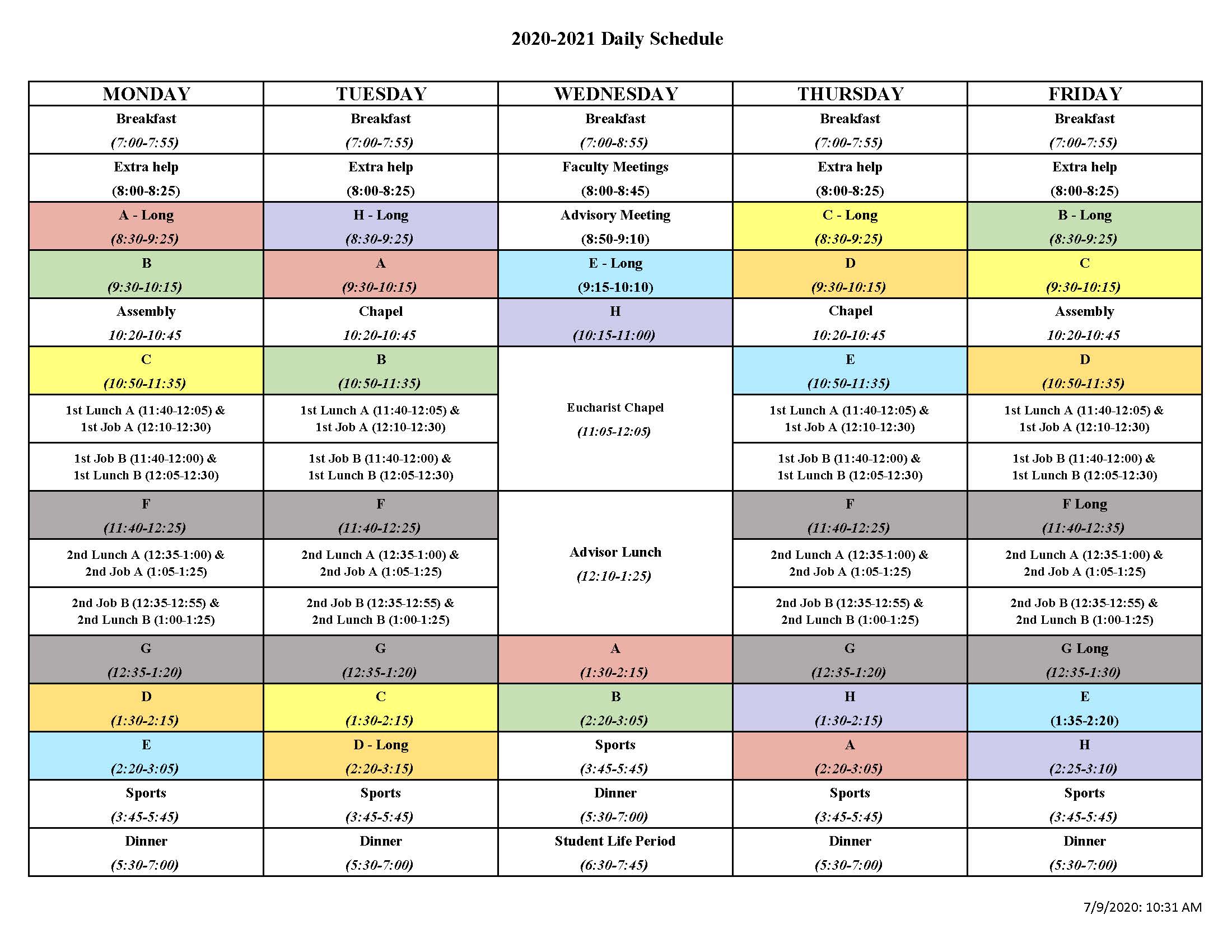 Daily Schedule Christ School